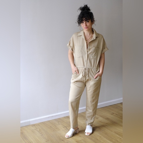 Enza Costa /  cotton utility jumpsuit in beige khaki size 0 extra Small - Picture 1 of 9